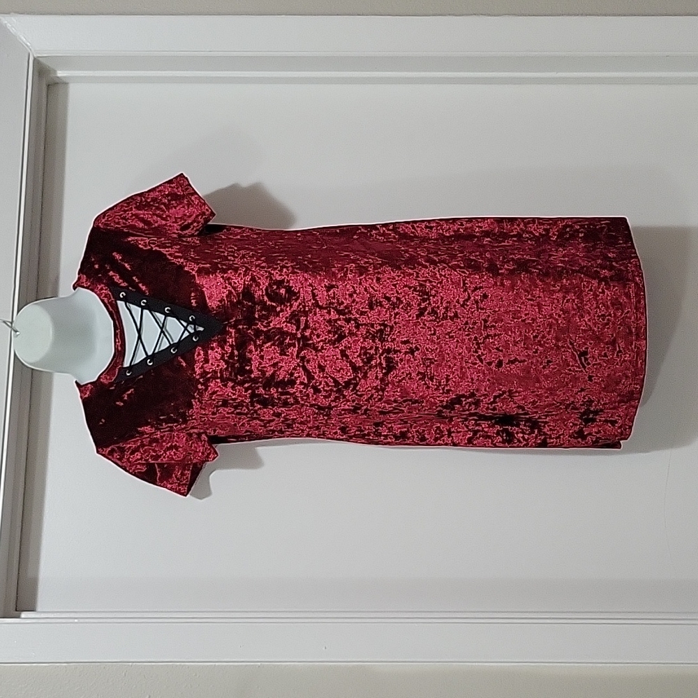 No Comment NY LA Velour Velvet Dress Mini Y2K 90s Witchcore Witchy Goth Burgundy